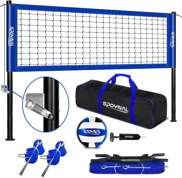 Main image of Outdoor Portable Volleyball Net Set with Adjustable Height Steel Poles, Volleyball, Anti-sag Winch System, Pump, Boundary Line, and Carry Bag for Backyard, Beach, Lawn