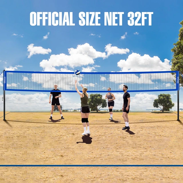 Alt view image 2 of 7 - Outdoor Portable Volleyball Net Set with Adjustable Height Steel Poles, Volleyball, Anti-sag Winch System, Pump, Boundary Line, and Carry Bag for Backyard, Beach, Lawn