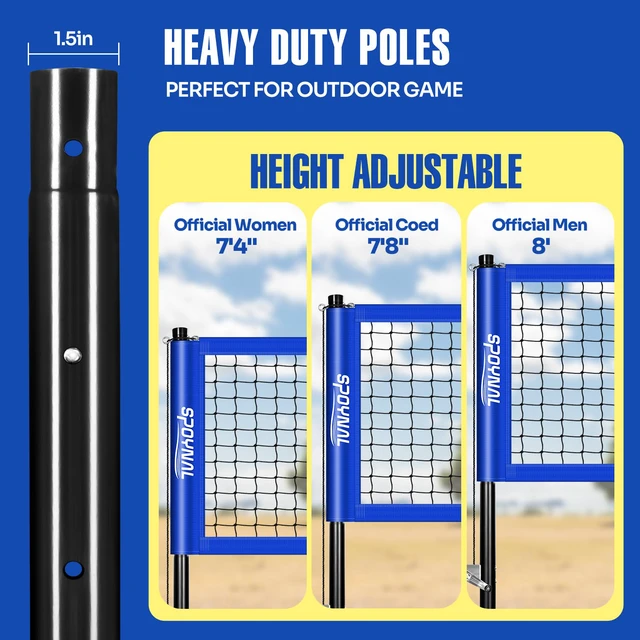 Alt view image 3 of 7 - Outdoor Portable Volleyball Net Set with Adjustable Height Steel Poles, Volleyball, Anti-sag Winch System, Pump, Boundary Line, and Carry Bag for Backyard, Beach, Lawn