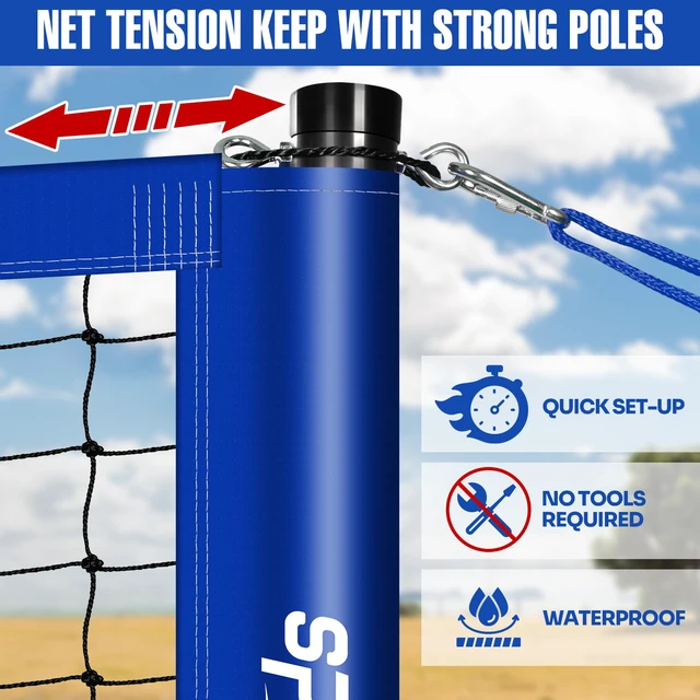 Alt view image 4 of 7 - Outdoor Portable Volleyball Net Set with Adjustable Height Steel Poles, Volleyball, Anti-sag Winch System, Pump, Boundary Line, and Carry Bag for Backyard, Beach, Lawn