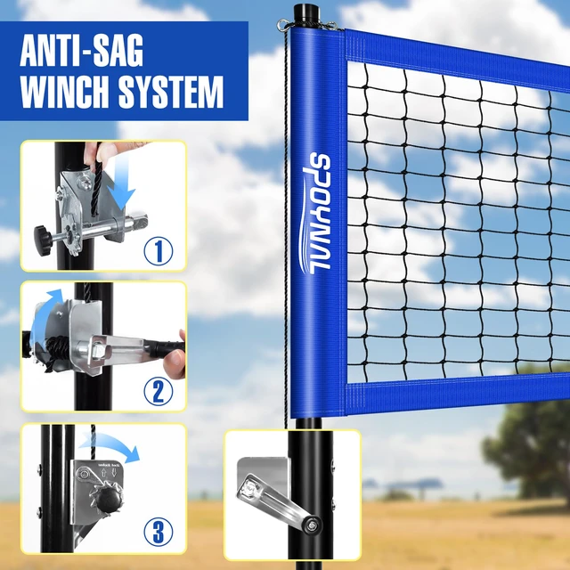 Alt view image 5 of 7 - Outdoor Portable Volleyball Net Set with Adjustable Height Steel Poles, Volleyball, Anti-sag Winch System, Pump, Boundary Line, and Carry Bag for Backyard, Beach, Lawn