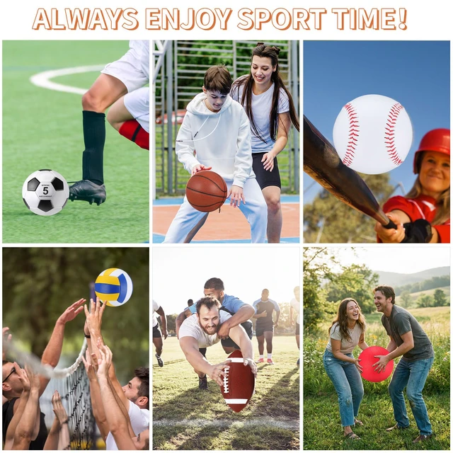 Alt view image 4 of 6 - 12 Pcs Assorted Sport Ball Set for Youth Adult Official Size Basketball Football Volleyball Soccer Baseball Playground Ball with Bag and Pump Gifts(Classic,Adult Youth)