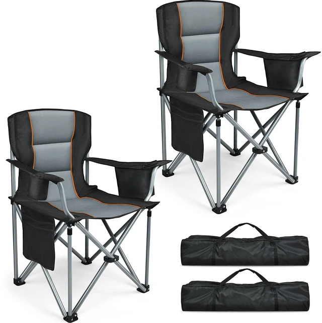 Main image of Camping Chairs, 2 Pack Oversized Heavy Duty Fully Padded Outdoor Folding Chairs with Cup Holder, Cooler Bag and Side Pocket, Support 400 LBS, Carry Bag Included, Versatile for Sports,Outdoors & Lawns