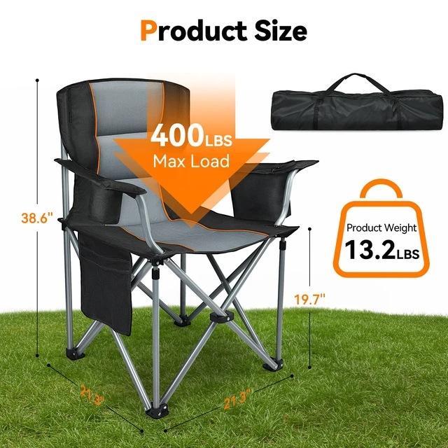 Alt view image 2 of 7 - Camping Chairs, 2 Pack Oversized Heavy Duty Fully Padded Outdoor Folding Chairs with Cup Holder, Cooler Bag and Side Pocket, Support 400 LBS, Carry Bag Included, Versatile for Sports,Outdoors & Lawns
