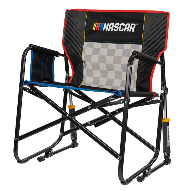 Alt view image 2 of 6 - NASCAR Freestyle XL Rocker Camping & Sideline Sports Chair | Portable Folding Rocking Chair with Durable Armrests & Drink Holder | Great for Big and Tall, Black