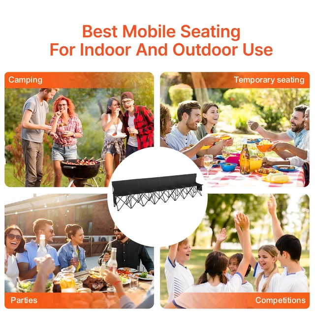 Alt view image 7 of 7 - Portable Folding Bench, 8 Seats Foldable Sideline Bench, Outdoor Camping Chair with Carry Bag & Backrest, Team Sport Sideline Bench for Football Fishing, No Assembly Instant Seating, Black
