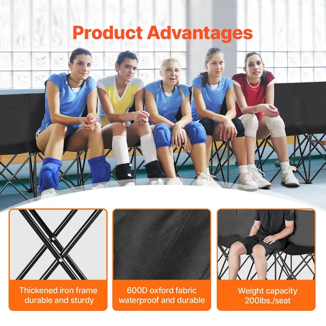 Alt view image 5 of 7 - Portable Folding Bench, 8 Seats Foldable Sideline Bench, Outdoor Camping Chair with Carry Bag & Backrest, Team Sport Sideline Bench for Football Fishing, No Assembly Instant Seating, Black