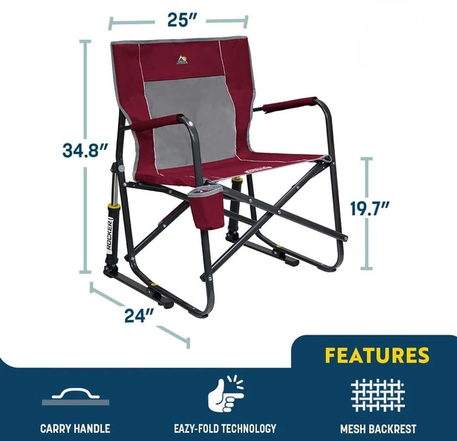 Alt view image 6 of 6 - Freestyle Rocker Camping Chair | Portable Folding Rocking Chair with Solid, Durable Armrests, Drink Holder & Comfortable Backrest Indigo Blue
