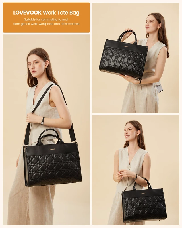 Alt view image 2 of 7 - Laptop Tote Bag for Women with Large Cup Holder, 17.3 Inch PU Leather Work Bag Teacher Tote Bag, Waterproof Bag for School with Zipper, Computer Messenger Bags Business Office