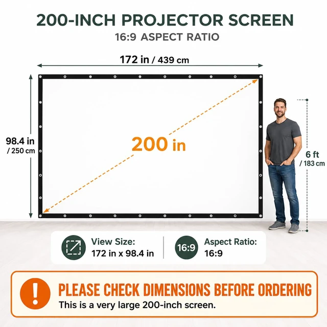 Alt view image 2 of 7 - 200 Inch Projector Screen Outdoor Indoor, 4K Full HD 3D 16:9 Double-Sided Projection, Foldable Portable, Wall Mount Hanging Extra Large, Home Backyard Movies (2025, 200")