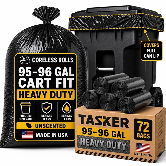 Main image of 95 Gallon Trash Bags Heay Duty | Mega-alue Pack 72 Bags | Extra Large Black Can Liners | 90-100 Gallon Trash Bags | 96 Gallon Big Garbage Bags (Black)