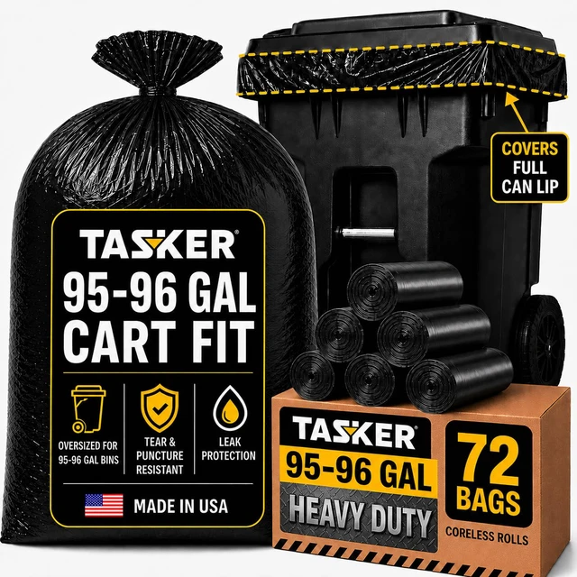 Alt view image 6 of 7 - 95 Gallon Trash Bags Heay Duty | Mega-alue Pack 72 Bags | Extra Large Black Can Liners | 90-100 Gallon Trash Bags | 96 Gallon Big Garbage Bags (Black)