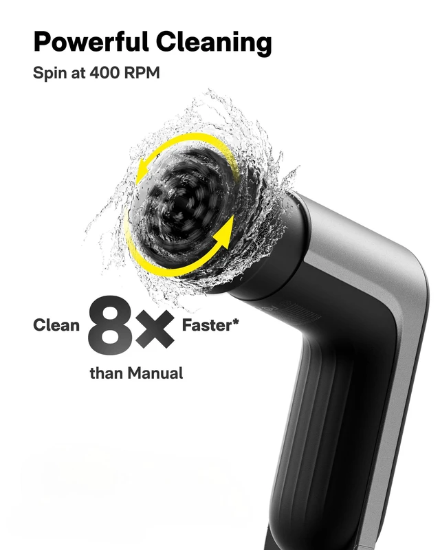 Alt view image 2 of 7 - Grip Cordless Electric Spin Scrubber, IPX7 Waterproof, 6 Brush Heads | Lightweight at 0.65 lb, Powerful Cleaning Scrubber, for Bathroom, Kitchen, Tile, Shower