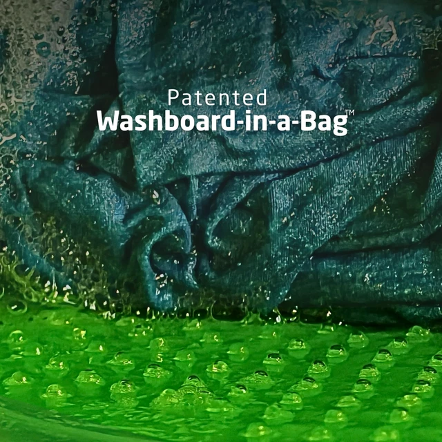 Alt view image 3 of 7 - Wash Bag Patented Washboard-in-a-Bag 5 oz Travel Clothes Washer | Pack Light, Wash Anywhere Fast, Internal Washboard, Machine-Quality Wash, Portable, No Electricity, Camping, RV, Cruises