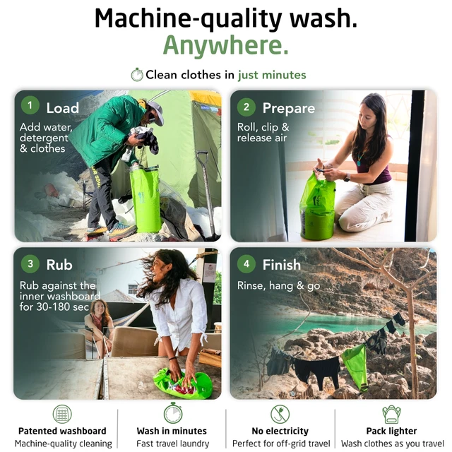 Alt view image 4 of 7 - Wash Bag Patented Washboard-in-a-Bag 5 oz Travel Clothes Washer | Pack Light, Wash Anywhere Fast, Internal Washboard, Machine-Quality Wash, Portable, No Electricity, Camping, RV, Cruises
