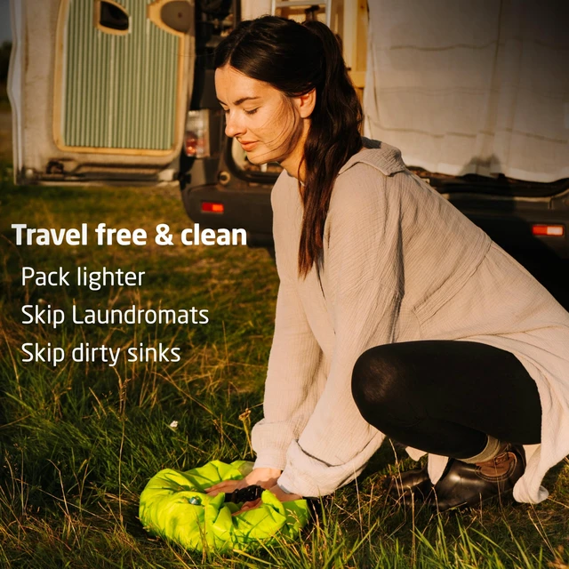 Alt view image 6 of 7 - Wash Bag Patented Washboard-in-a-Bag 5 oz Travel Clothes Washer | Pack Light, Wash Anywhere Fast, Internal Washboard, Machine-Quality Wash, Portable, No Electricity, Camping, RV, Cruises