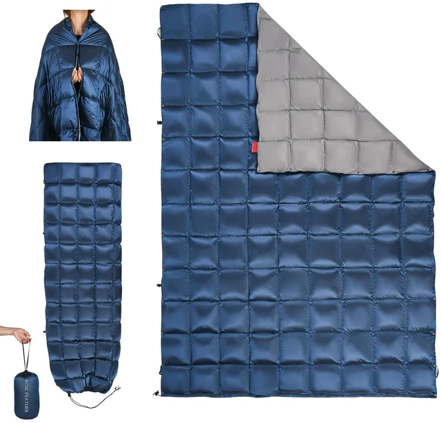 Main image of Down Camping Blanket, Lightweight Outdoor Travel Blanket, Puffy Sleeping Bag Blanket, Waterproof Packable Backpacking Quilt for Camping,Travel, Airplane,Hiking,Picnic, 55''x79'' (Blue)
