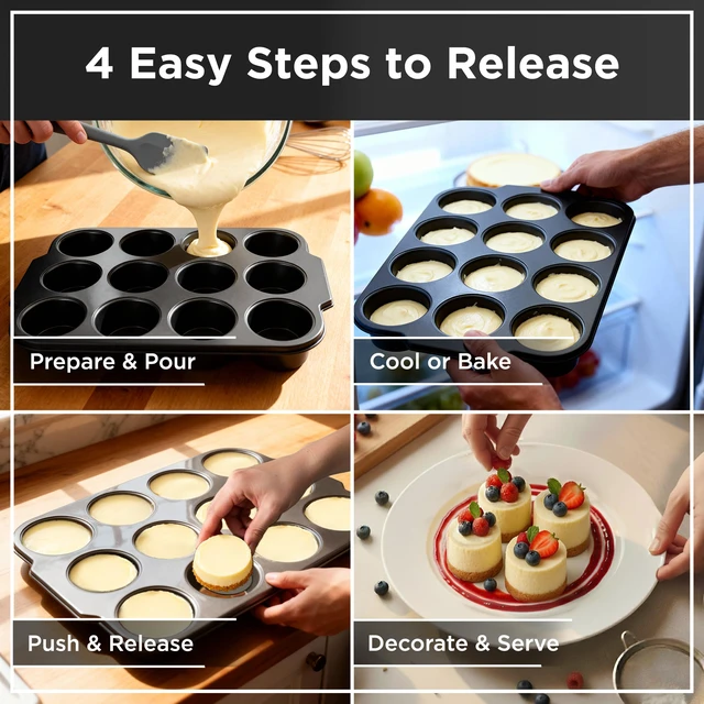 Alt view image 6 of 7 - Pro Mini Cheesecake Pan - Nonstick Carbon Steel, Removable Bottom, 12 Cup, 3-Inch, Easy Clean, PFOA-Free
