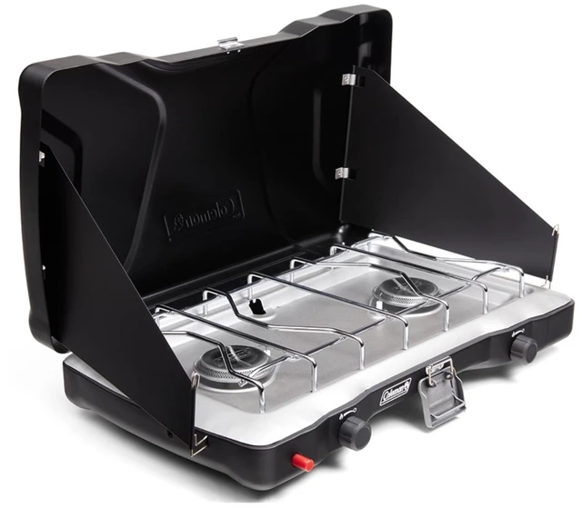 Main image of Triton+ 2-Burner Propane Camping Stove with InstaStart Ignition, Portable Camping Cooktop with 2 Adjustable Burners & Wind Guards, 22,000 BTUs of Power for Camping, Tailgating, Grilling