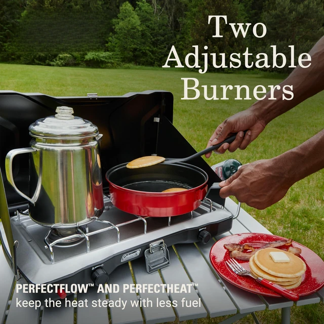Alt view image 2 of 7 - Triton+ 2-Burner Propane Camping Stove with InstaStart Ignition, Portable Camping Cooktop with 2 Adjustable Burners & Wind Guards, 22,000 BTUs of Power for Camping, Tailgating, Grilling