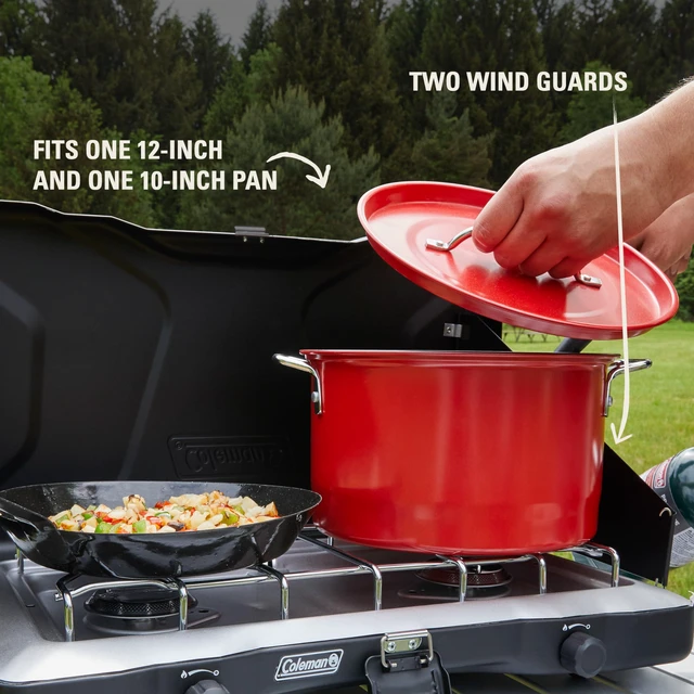 Alt view image 7 of 7 - Triton+ 2-Burner Propane Camping Stove with InstaStart Ignition, Portable Camping Cooktop with 2 Adjustable Burners & Wind Guards, 22,000 BTUs of Power for Camping, Tailgating, Grilling