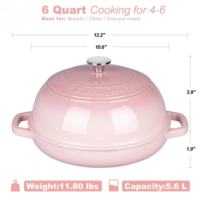 Alt view image 2 of 7 - Enameled Cast Iron Dutch Oven Pot with Lid, Bread Oven for Sourdough Bread Baking, Dutch Ovens with Bread Proofing Basket& Baking Supplies Set, 6 Quart, Pink