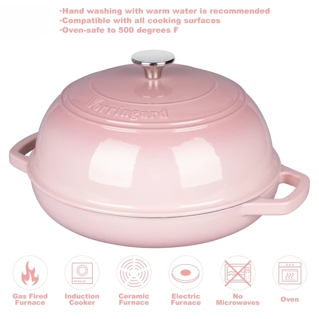 Alt view image 3 of 7 - Enameled Cast Iron Dutch Oven Pot with Lid, Bread Oven for Sourdough Bread Baking, Dutch Ovens with Bread Proofing Basket& Baking Supplies Set, 6 Quart, Pink