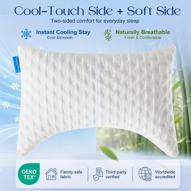 Alt view image 7 of 7 - Side Sleeper Pillows for Neck & Shoulder Comfort - Ergonomic Curved Crescent Design, Adjustable Shredded Memory Foam, Cooling & Soft Cover, Extra Fill Included, King Size Pillows Set of 2