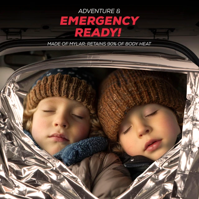 Alt view image 3 of 5 - Emergency Blanket Mylar Thermal Space Survival Gear & Supplies 100-Pack | Bulk Homeless Shelter Care Package Disaster Relief Foil Reflective Cold Weather Emergency Preparedness First Aid Reusable