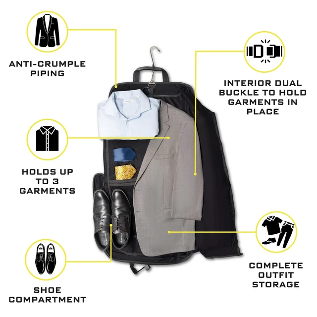 Alt view image 5 of 7 - Premium travel garment bag. Carry-on for Men & Women. Hangs 4 Items | Luxury Business Garment Bag with Shoulder Strap, Laptop Sleeve, Shoe Pocket, and TSA-Friendly Design