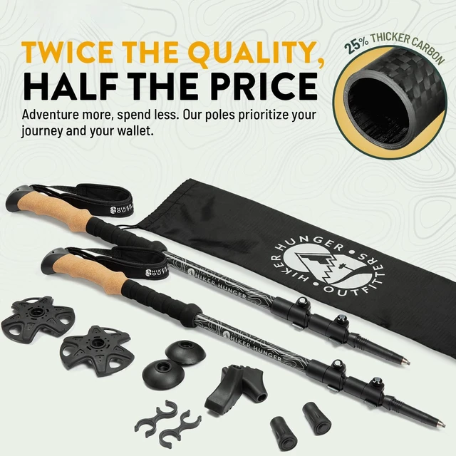 Alt view image 2 of 7 - 100% Carbon Fiber Trekking Poles by USA Brand - Ultra Strong Lightweight Collapsible Hiking Poles with Cork and EVA Foam Grips & Quick Adjustable Flip Locks