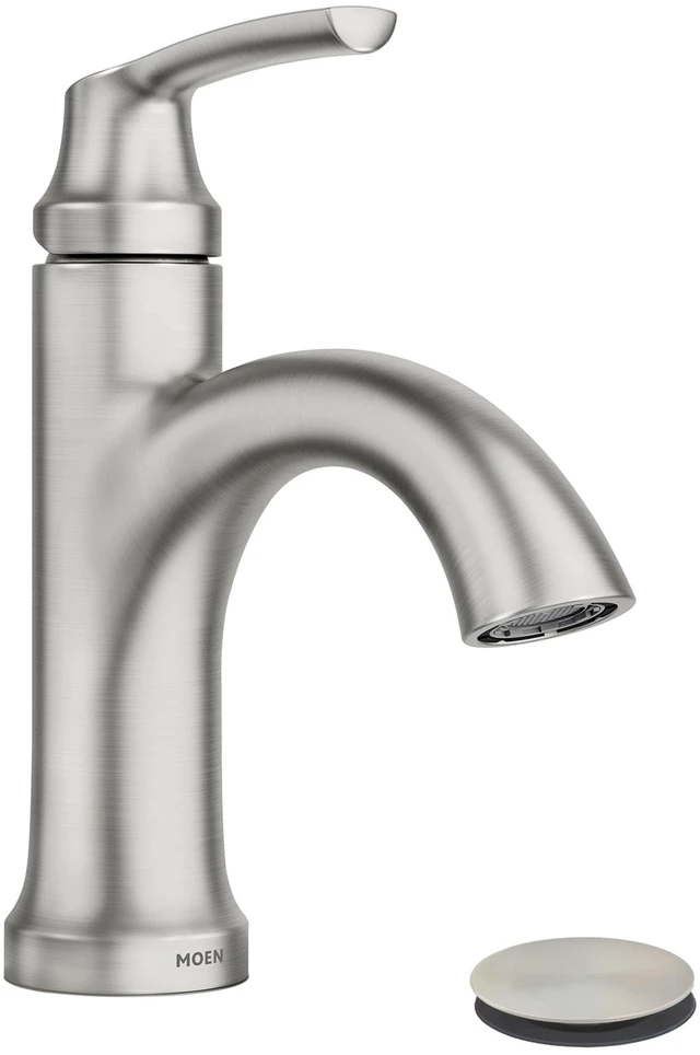 Main image of 84980SRN Wellton 1-Handle Bath Faucet w/Drain, Spot Resist Nickel | Bathroom sink faucet, drain assembly included, optional deckplate included, single-hole installation, Spot Resist finish
