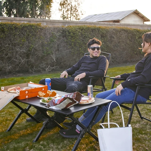 Alt view image 7 of 7 - Folding Camping Table, Lightweight Roll-Up Table Aluminum Low Portable Picnic Table with Easy Carrying Bag for Outdoor, Beach, Picnic, Backyards, BBQ and Party, 47.6"L x 23.4"W x 18.1"H