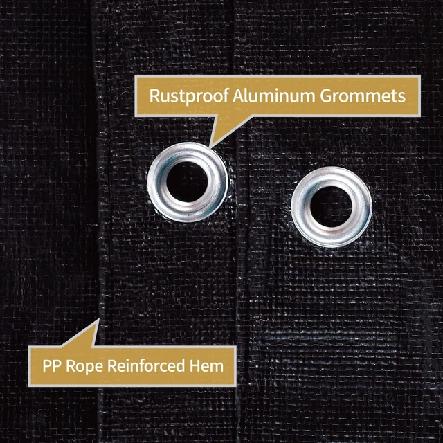 Alt view image 4 of 7 - Tarps Heavy Duty Waterproof 20x20 Feet Black Poly Tarp Cover Square Outdoor Thick UV Resistant Tarpaulin with Grommets 10mil