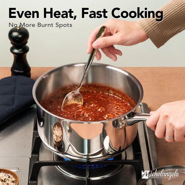 Alt view image 3 of 7 - Stainless Steel Saucepan Set with Lids 1QT & 2QT & 3QT, Stainless Steel Sauce Pot Set 6pcs, Induction Saucepans, Nonstick Sauce Pan Set, Dishwasher Safe