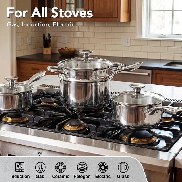 Alt view image 5 of 7 - Stainless Steel Saucepan Set with Lids 1QT & 2QT & 3QT, Stainless Steel Sauce Pot Set 6pcs, Induction Saucepans, Nonstick Sauce Pan Set, Dishwasher Safe