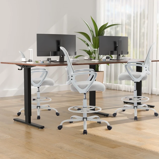 Alt view image 7 of 7 - Ergonomic Drafting Chair, Tall Office Chair for Standing Desk | Comfortable Lumbar Support, Counter Height Adjustable, Flip-up Armrests, High Desk, Bedroom, Livingroom, Ink