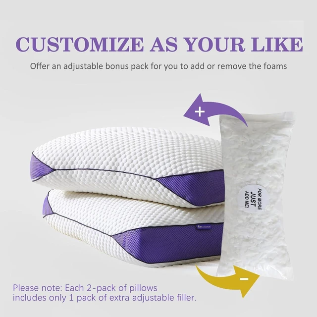 Alt view image 3 of 7 - Adjustable Shredded Memory Foam Pillows, Queen 20x28, 2 Pack | Adjust the loft of both pillows for side, back or stomach sleeping; cooling removable covers add comfortable support.