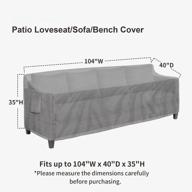 Alt view image 2 of 7 - Outdoor Couch Cover Waterproof Patio Sofa Furniture Covers 4-Seater | Heavy Duty Outdoor Lawn Furniture Covers with Air Vent, Handles & Adjustable Bottom, 104W x 40D x 35H Inches, Gray