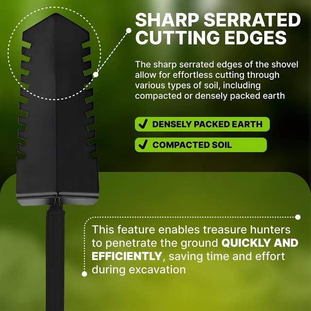 Alt view image 6 of 7 - Metal Detecting Shovel Digging Tool with Double Serrated Blade Heavy Duty Digger Garden Root Cutter T-Handle Spade Professional Metal Detector Accessories