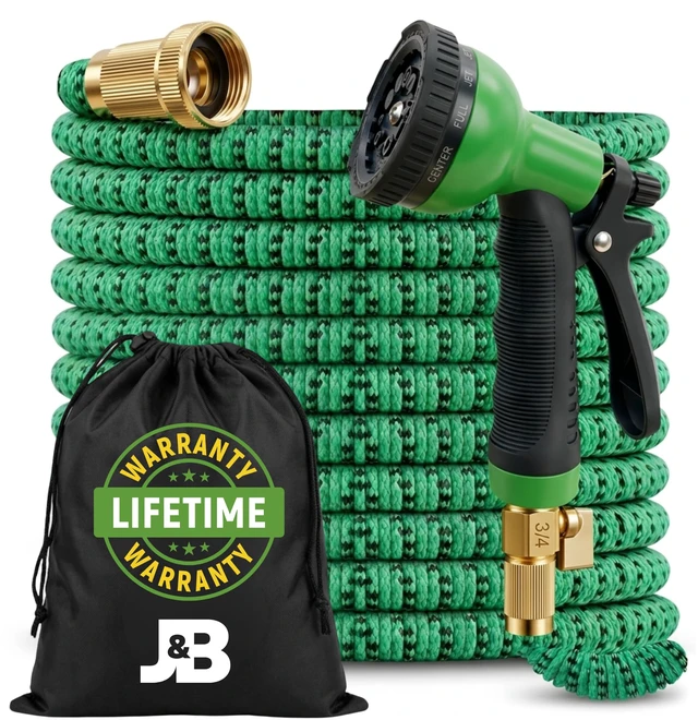 Main image of XpandaHose 50ft Expandable Garden Hose, Lightweight, Brass Connectors | Ultra Strong 3750D fabric, 4-layer latex core, expands 3X, kink & leak-resistant, 10-pattern nozzle, storage bag