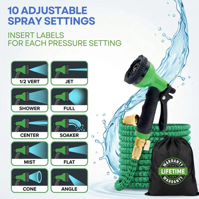 Alt view image 4 of 7 - XpandaHose 50ft Expandable Garden Hose, Lightweight, Brass Connectors | Ultra Strong 3750D fabric, 4-layer latex core, expands 3X, kink & leak-resistant, 10-pattern nozzle, storage bag