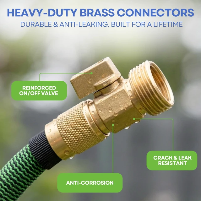 Alt view image 7 of 7 - XpandaHose 50ft Expandable Garden Hose, Lightweight, Brass Connectors | Ultra Strong 3750D fabric, 4-layer latex core, expands 3X, kink & leak-resistant, 10-pattern nozzle, storage bag