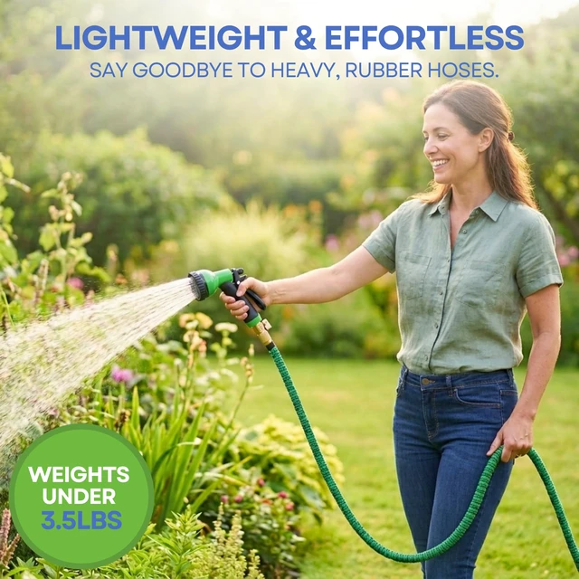 Alt view image 5 of 7 - XpandaHose 50ft Expandable Garden Hose, Lightweight, Brass Connectors | Ultra Strong 3750D fabric, 4-layer latex core, expands 3X, kink & leak-resistant, 10-pattern nozzle, storage bag