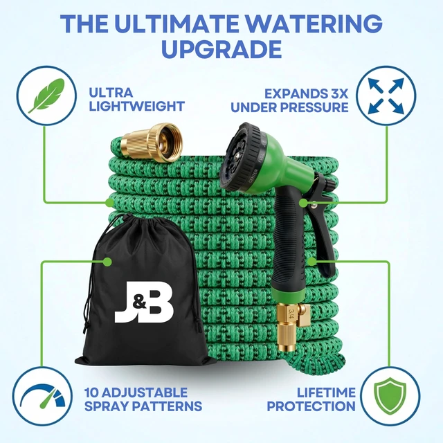 Alt view image 6 of 7 - XpandaHose 50ft Expandable Garden Hose, Lightweight, Brass Connectors | Ultra Strong 3750D fabric, 4-layer latex core, expands 3X, kink & leak-resistant, 10-pattern nozzle, storage bag