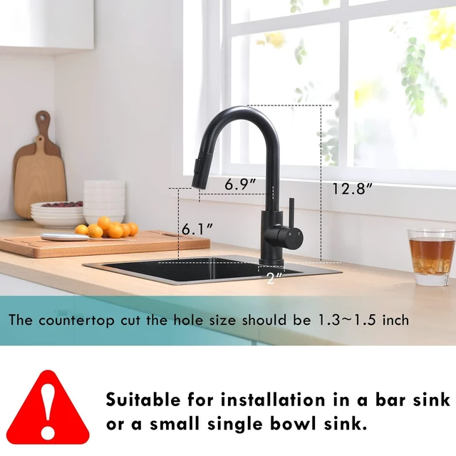Alt view image 2 of 6 - Bar Sink Faucet Single Hole with Pull Down Sprayer Matte Black | Hot and Cold Prep Wet Sink Faucet Single Handle
