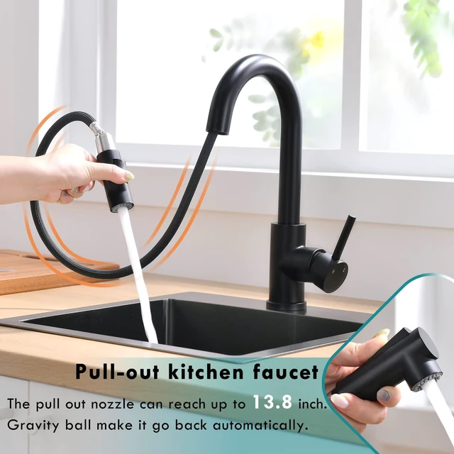 Alt view image 3 of 6 - Bar Sink Faucet Single Hole with Pull Down Sprayer Matte Black | Hot and Cold Prep Wet Sink Faucet Single Handle