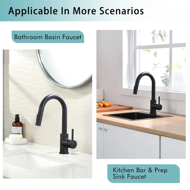 Alt view image 5 of 6 - Bar Sink Faucet Single Hole with Pull Down Sprayer Matte Black | Hot and Cold Prep Wet Sink Faucet Single Handle