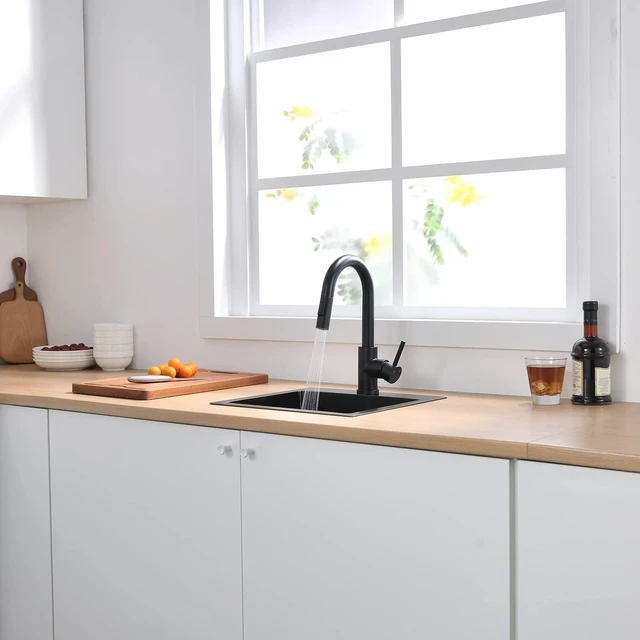 Alt view image 6 of 6 - Bar Sink Faucet Single Hole with Pull Down Sprayer Matte Black | Hot and Cold Prep Wet Sink Faucet Single Handle