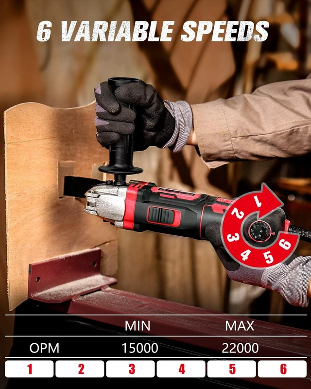 Alt view image 3 of 7 - Oscillating Tool, 3.5-Amp Oscillating Multi Tool with 4.5° Oscillation Angle, 6 Variable Speeds and 11 pcs Saw Accessories, Auxiliary Handle